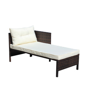3-Piece Wicker Rattan Sectional Sofa Outdoor Furniture Set with Cushions - Brown/Beige