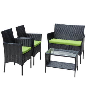 4 PC Rattan Patio Furniture Set with Cushions - Black and Green