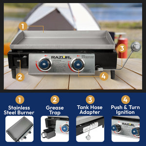 Razor Universal Rolling Prep Cart and 25 Inch Double Burner LP Propane Gas Grill