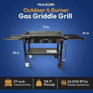 Razor Griddle 37 Inch Outdoor 4 Burner LP Propane Gas Griddle Grill (Damaged)