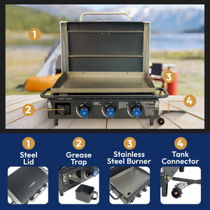 Razor Universal Rolling Prep Cart and 34.5 In Triple Burner LP Propane Gas Grill