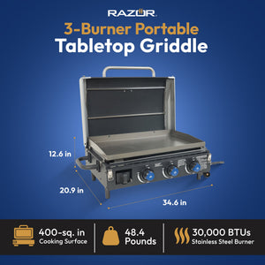 Razor Universal Rolling Prep Cart and 34.5 In Triple Burner LP Propane Gas Grill