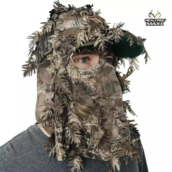 2-in-1 FRONT Leafy Face Mask and Camo Hat (Adjustable,OSFM)