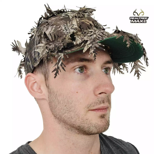 2-in-1 FRONT Leafy Face Mask and Camo Hat (Adjustable,OSFM)