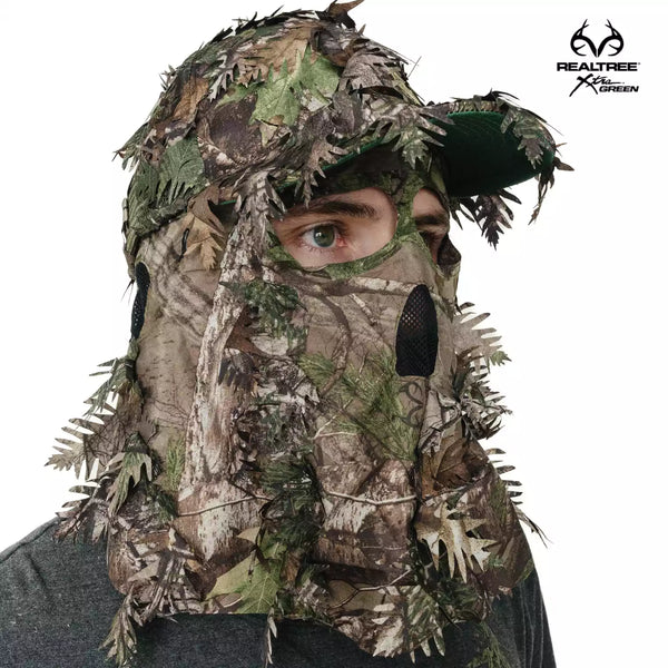 2-in-1 FRONT Leafy Face Mask and Camo Hat (Adjustable,OSFM)