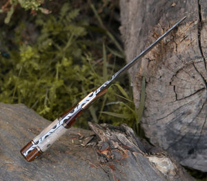 Reaper Damascus Hunting Knife with Mother of Pearl, Exotic Rose Wood and Copper Handle