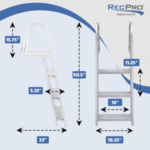 RecPro 3 Step Angled Aluminum Pontoon Dock and Boat Boarding Ladder, Silver