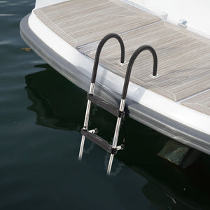 RecPro Compact Stainless Steel Heavy Duty 4 Step Pontoon Boat Boarding Ladder - TRAPSKI