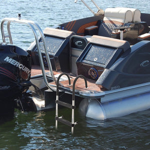 RecPro Compact Stainless Steel Heavy Duty 4 Step Pontoon Boat Boarding Ladder - TRAPSKI