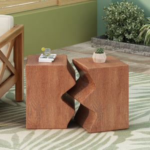 Rectangular Outdoor Indoor Accent Side Table Set of 2 with MGO Durability – Dark Gray or Light Brown