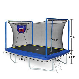 Rectangular Trampoline with Basketball Board and Ladder - 8ft x 12ft