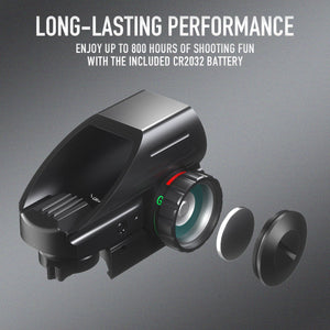 Red & Green Reflex Dot Sight, 4 Reticle Types, Strong Lens Frame
