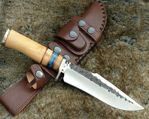 Reign Damascus Bowie Knife with Exotic Leopard Wood Handle