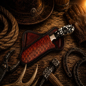 The Working Cowboy Field Knife – Handmade Damascus Steel Belt Knife with Resin Handle