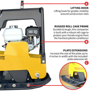 6.5 HP Honda Reverse Hydraulic Plate Compactor for Asphalt, Aggregate, Cohesive Soil Compaction - TRAPSKI