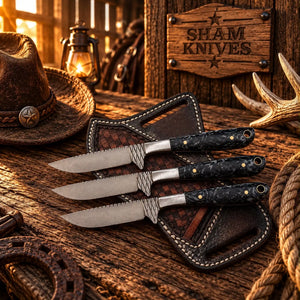The Ridge Riders Trio Farrier Rasp Skinning Knives – Black Resin