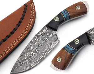 Rift Damascus Skinning Knife with Exotic Rosewood & Resin Handle