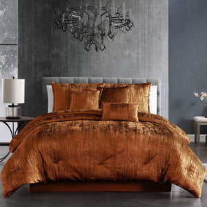 Spice Crinkle Velvet Comforter Set with Coordinating Pillows - 7 Piece