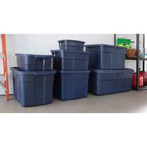 Rubbermaid 10 Gallon Stackable Storage Container, Dark Indigo Metallic (12 Pack)