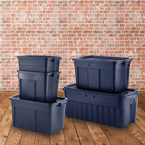Rubbermaid 10 Gallon Stackable Storage Container, Dark Indigo Metallic (12 Pack)
