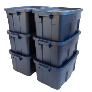 Rubbermaid Roughneck 14 Gallon Storage Box Tote, Dark Indigo Metallic (6 Pack) - TRAPSKI