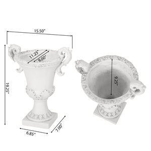 Roman Style MGO Garden Urn Planter with Drainage Hole – Antique White