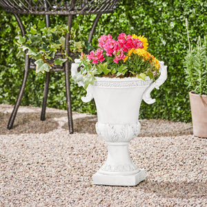 Roman Style MGO Garden Urn Planter with Drainage Hole – Antique White
