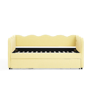 Cozy Gingham Twin Daybed with Trundle and USB Port - Linen