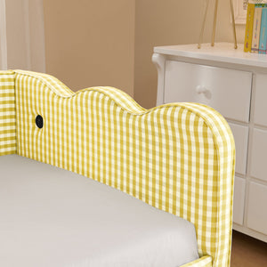 Cozy Gingham Twin Daybed with Trundle and USB Port - Linen