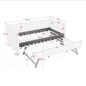 Cozy Gingham Twin Daybed with Trundle and USB Port - Linen