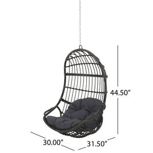 Rustic Hanging Basket Chair with Cushioned Comfort - Dark Gray