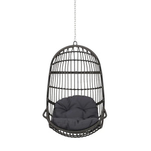 Rustic Hanging Basket Chair with Cushioned Comfort - Dark Gray