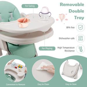 Baby Folding High Chair Dining Chair with Adjustable Height and Footrest