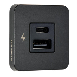 Scanstrut TILE USB-A/USB-C Interior Charging Socket - 12/24V - Black Bezel - TRAPSKI