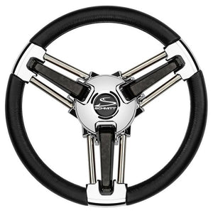 Schmitt Marine Burano Wheel 14" 3/4" Tapered Shaft Black Polyurethane w/Stainless Spoke Includes Center Cap/Nut - TRAPSKI