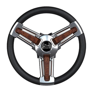 Schmitt Marine Burano Wheel 14" 3/4" Tapered Shaft Burl Polyurethane w/Stainless Spoke Includes Center Cap/Nut - TRAPSKI