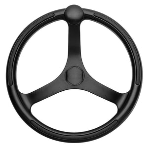 Schmitt Marine Primus Wheel 13.5" Black 3/4" Tapered Shaft w/Knob Finger Grips - Black Powder Coat - TRAPSKI