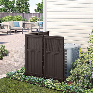 Suncast Backyard Patio Screen Gate w/ Backyard Patio Wicker Resin Storage Box