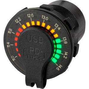Sea-Dog Round Rainbow Voltmeter w/USB USB-C Power Socket - TRAPSKI