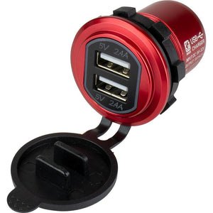 Sea-Dog Round Red Dual USB Charger w/1 Quick Charge Port + - TRAPSKI