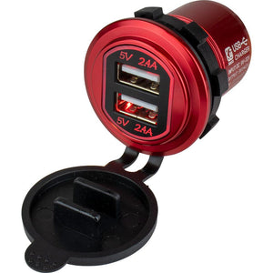 Sea-Dog Round Red Dual USB Charger w/1 Quick Charge Port + - TRAPSKI