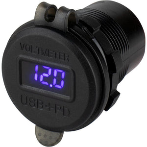 Sea-Dog Round USB USB-C Power Socket w/Hidden Voltmeter - TRAPSKI