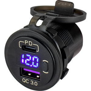 Sea-Dog Round USB USB-C Power Socket w/Hidden Voltmeter - TRAPSKI