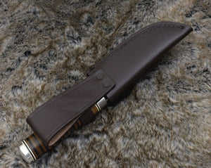 Serenity Damascus Hunting Knife with Stacked Leather Handle