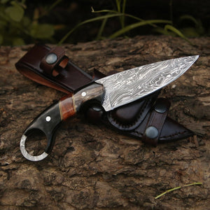 Shadow Damascus Knife with Horn & Exotic Rose Wood Handle