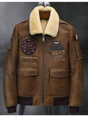 Men’s B3 Flying Leather Coat Embroidered Bomber Jacket