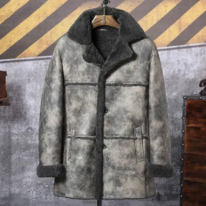 Men’s Hunting Leather Shearling Bomber Trench Coat