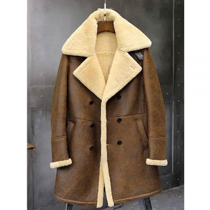 Men’s Flight Sheepskin Shearling Aviator Leather Trench Coat