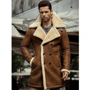 Men’s Flight Sheepskin Shearling Aviator Leather Trench Coat