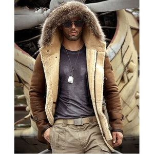 Men’s Bomber Hooded Mink Fur Shearling Leather Long Jacket Coat